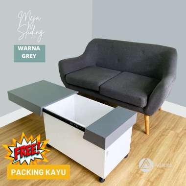 Adapta - Meja Tamu Pintu Sliding Dengan Tempat Penyimpanan - Meja Tamu kaki Roda Warna Abu - Abu Rod
