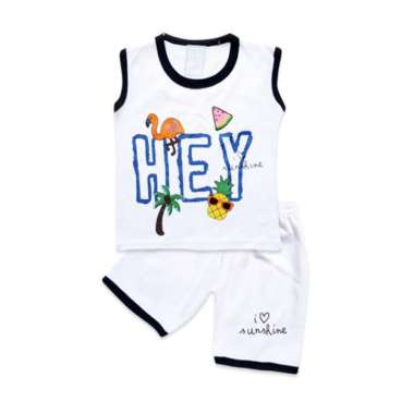 Skabe Pakaian Bayi Anak Laki Laki Baju Singlet Motif Flamingo Hey Setelan Kaos All Size Baby Putih U