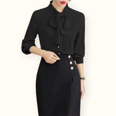 Kemeja Wanita Gaya Korea variasi syal lengan panjang - Jfashion Jessica L Putih