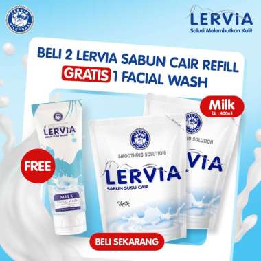 [BUNDLING] 2 LERVIA Sabun Susu Milk Pouch 400mL gratis Lervia Facial Wash Milk Tube 100mL