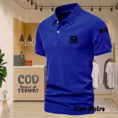 COD T-shrit POLO kerah Uniqlo Plus Lengan Text Hitam Kaos Kerah Dewasa Shirt / Kaos Wangki Pria Polo