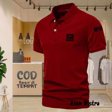 COD T-shrit POLO kerah Uniqlo Plus Lengan Text Hitam Kaos Kerah Dewasa Shirt / Kaos Wangki Pria Polo