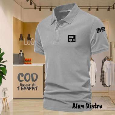 COD T-shrit POLO kerah Uniqlo Plus Lengan Text Hitam Kaos Kerah Dewasa Shirt / Kaos Wangki Pria Polo
