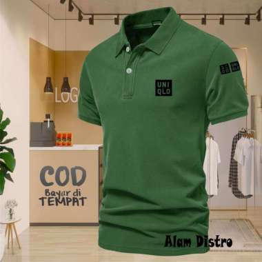 COD T-shrit POLO kerah Uniqlo Plus Lengan Text Hitam Kaos Kerah Dewasa Shirt / Kaos Wangki Pria Polo