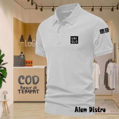 COD T-shrit POLO kerah Uniqlo Plus Lengan Text Hitam Kaos Kerah Dewasa Shirt / Kaos Wangki Pria Polo