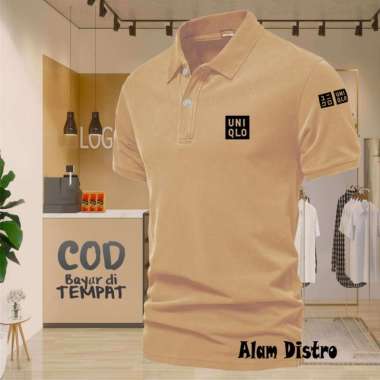 COD T-shrit POLO kerah Uniqlo Plus Lengan Text Hitam Kaos Kerah Dewasa Shirt / Kaos Wangki Pria Polo