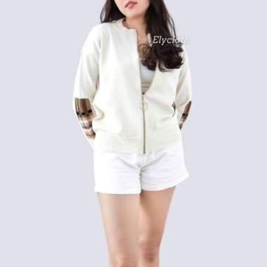 ELYCLOTH | ZOEY JACKET | JACKET RAJUT WANITA PREMIUM KNIT ALL SIZE WHITE