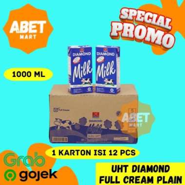 Susu UHT Diamond Full Cream 1Liter 1 Dus 12 Pcs - Ltr Milk Krim Putih Pak SAMEDAY INSTAN
