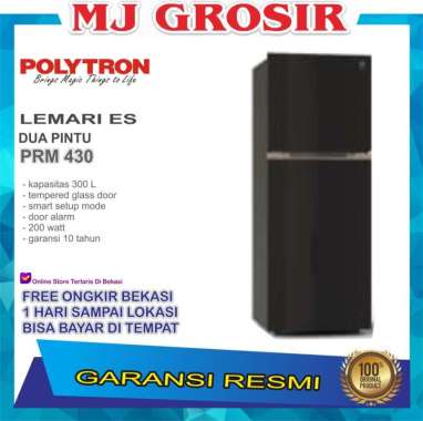 KULKAS POLYTRON PRM 430 LEMARI ES 2 PINTU TEMPERED GLASS