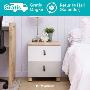 Dekoruma Runa Meja Nakas Minimalis 2 Laci | Bed Side Table