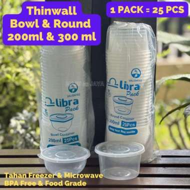 (25 PCS) Thinwall Bowl 200ml & Round 300ml Libra Bening Transparan Tebal Bagian Bawah Bulat Datar Fo