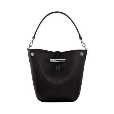 [12.12 Dealcember] Longchamp Le Roseau Grained Leather Extra Small Bucket Bag Black Black