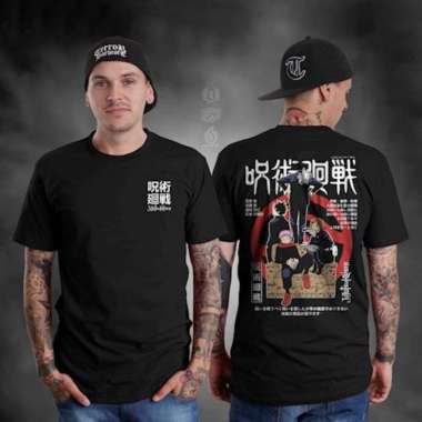 Kaos Anime Jujutsu Kaisen Gojo Satoru Yuuji Itadori Hitam sablon L