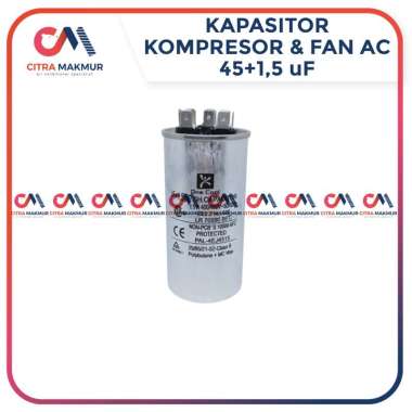 Kapasitor AC Double 45 + 1,5 uF Capasitor Outdoor Fan 3 Pin Kaki Kompresor Kipas Mesin Dobel OneCool