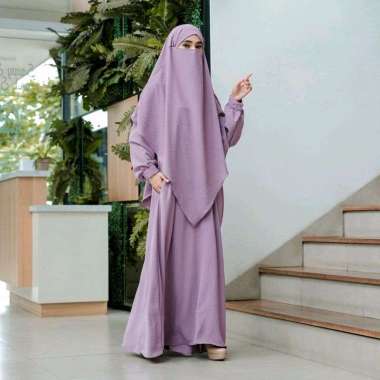PUSSAT Ashiya Set Gamis Syar'i + French Khimar Crinkle Airflow Premium Ritsleting Depan Busui Friend