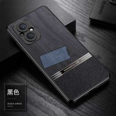 Luxury Leather Wood Grain Case Oppo Reno7 Z 5G Luxury Leather Case Reno 7Z 5G Case Hitam