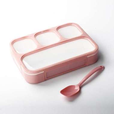 Yooyee Kotak Makan Plastik 3/4/5/6 Sekat Ukuran 23cm Food Grade - Kivaro Pink 4 Sekat