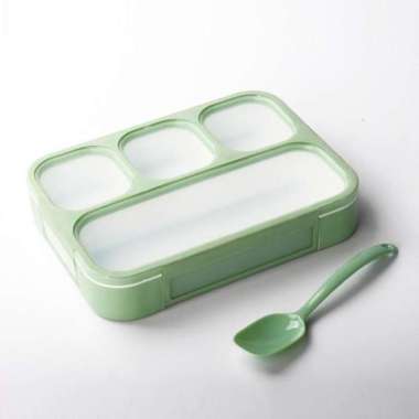 Yooyee Kotak Makan Plastik 3/4/5/6 Sekat Ukuran 23cm Food Grade - Kivaro Green 4 Sekat