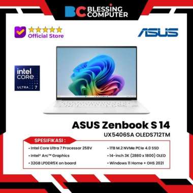 ASUS Zenbook S 14 UX5406SA OLEDS712TM Core Ultra 7 258V 32GB 1TB W11 OHS Scandinavian White