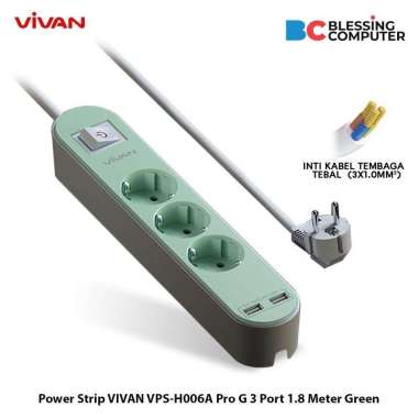 Power Strip VIVAN VPS-H006A Pro G 3 Port 1.8 Meter Green