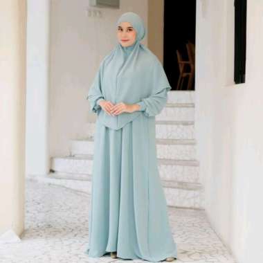 PUSSAT Fatiya Set Gamis Syar'i + Khimar Bergo Tali Non Pet Crinkle Airflow Premium Ritsleting Depan 