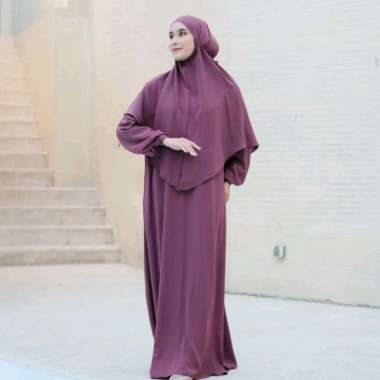 PUSSAT Fatiya Set Gamis Syar'i + Khimar Bergo Tali Non Pet Crinkle Airflow Premium Ritsleting Depan 