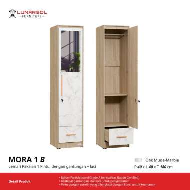 LUNARSOL MORA 1 Series Lemari 1 Pintu | Lemari Pakaian 1 Pintu | Lemari Baju Minimalis 1B
