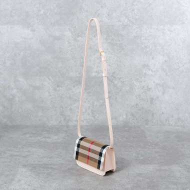 Tas BURBERRY CHECK BEIGE PINK LEATHER FLAP SHOULDER BAG 100% ORIGINAL 19.5X7X13CM