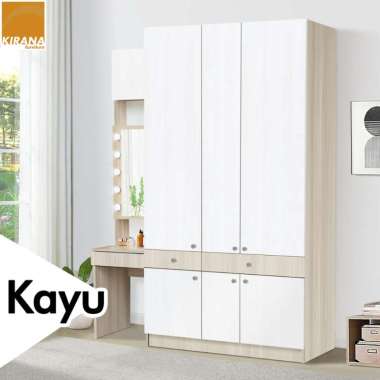 KIRANA Irvine - Lemari Pakaian Set Meja Rias Kayu Wardrobe Putih Minimalis
