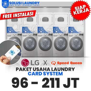 Paket Usaha Laundry Otomatis Card System LG 20kg SpeedQueen 15kg 5 Stack