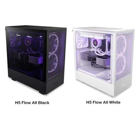 Casing PC Gaming NZXT H5 FLOW BLACK | WHITE (2*120mm F120Q Fans, 240mm AIO Support) Putih