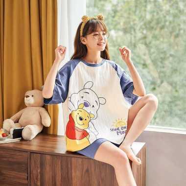 PP45 BAJU TIDUR KARAKTER KARTON LUCU PIYAMA TIDUR POOH