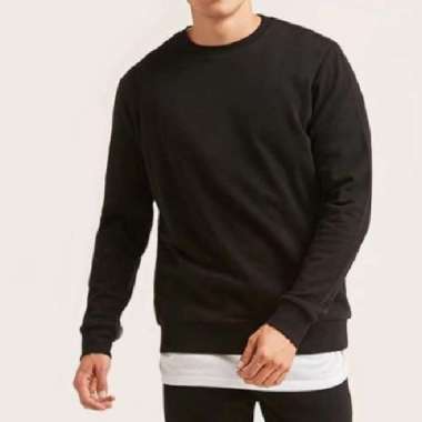 Jaket Sweater Crewneck Distro POLOS custom sablon bordir pria wanita Hitam XXL