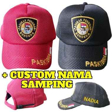 Topi DOUBLEMES Hat Cap Distro PASKIBRA PASKIBRAKA HITAM MERAH BORDIR nama sablon 17 agustus merdeka 