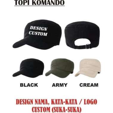 Topi Komando Hat Cap Distro Design sablon bordir Nama Logo Tulisan polos Custom indonesia pria wanit