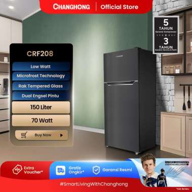 Changhong Kulkas 2 Pintu (Refrigerator) Lemari Es Kapasitas 150 Liter CRF208 - Black (Semi Auto Defr