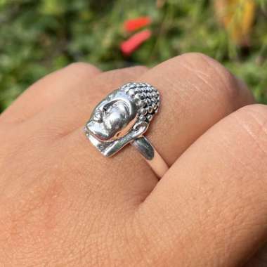 Cincin Ring Perak silver Bali Asli 925 Ukir Kepala Budha Buddha Wanita Pria Laki Custom Etnik 11