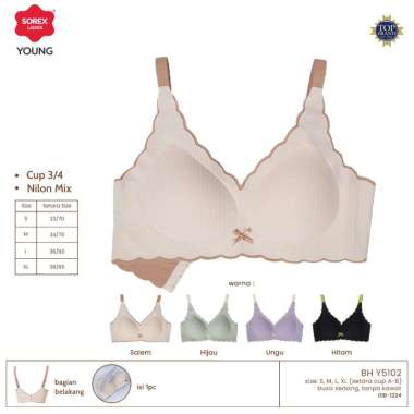 Sorex Young Bra Seamless Remaja Tanpa Kawat Push Up Cup B Busa Sedang Kait 3 Y 5102 Hijau M
