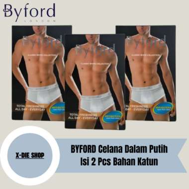 Celana Dalam BYFORD Putih 2 Pcs All White Bahan Katun Anti Bakteria L