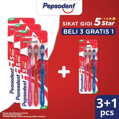 [Beli 3 Gratis 1] Pepsodent 5 Star Sikat Gigi Lembut [3 Pcs]