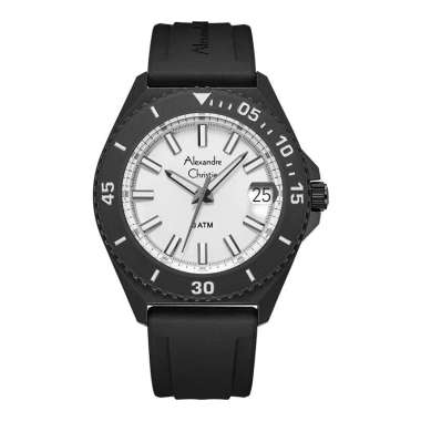 Jam Tangan Pria Alexandre Christie AC 8693 MD RIPSL Men White Dial Black Rubber Strap Multicolor