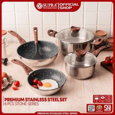 Panci Set Supra 8 Pcs Impact Stone Stainless Steel Marble