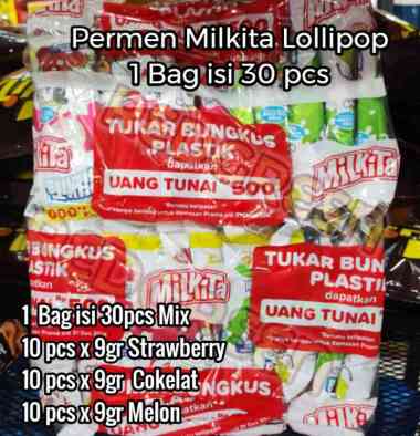Milkita Permen Lolipop Susu Hanger Max - Milk Candy 1 Bag (Isi 30Pcs) @9 Gram - Coklat, Strawberry, 