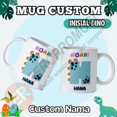 Mug Custom Inisial Nama Dino Lucu CD Kode 1