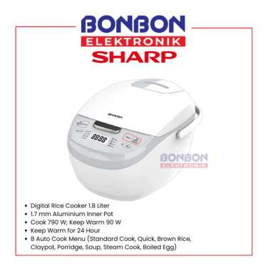 Sharp Rice Cooker Digital 1.8L KS DS18WH / KS-DS18-WH / KS-DS18 White Magic Com - 8 Auto Cook Menu -