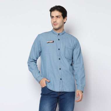 2nd RED Kemeja Denim Glorys Krah Mandarin K-Tempel Biru Muda 182503 XL