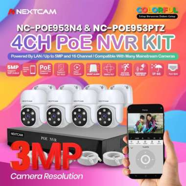 Nextcam paket kamera cctv poe 4 camera outdoor pan & tilt+nvr 4channel 5mp Komplit kabel lan cctv co