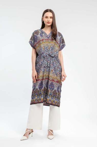 MINIMAL - Humaira - Kaftan V Neck Motif Etnik - Navy S-M Navy