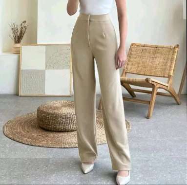 CELANA PANJANG KULOT KNIT JAPANLINE CASUAL PANTS CELANA WANITA TERBARU 2025 cream