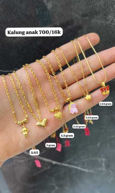 Kalung Anak Variasi Liontin Koleksi Josean Hadiah Anak Emas Asli hati cristal 2 gram
